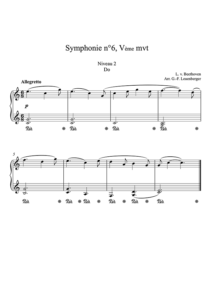 Partition Piano Symphonie N6 Pastorale Niveau Facile Beethoven