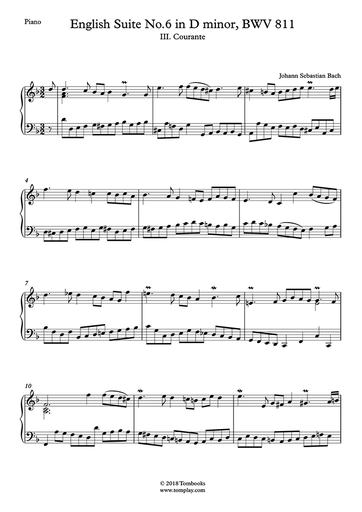 Free Sheet Music Bach Johann Sebastian Bwv English Suite No