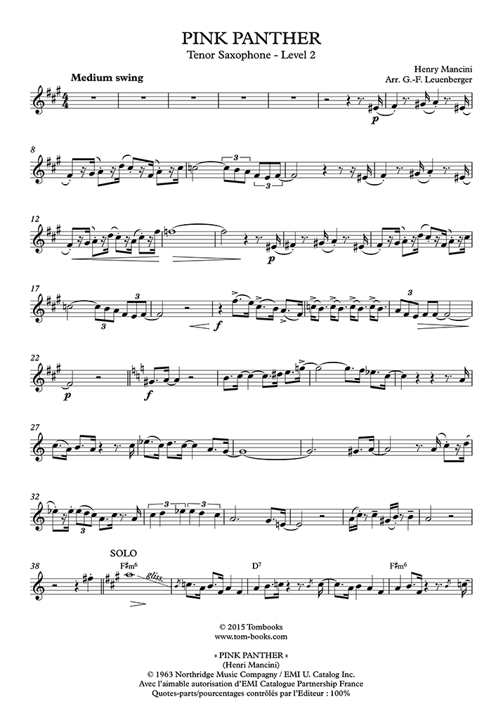 Tenor Saxophone Sheet Music.