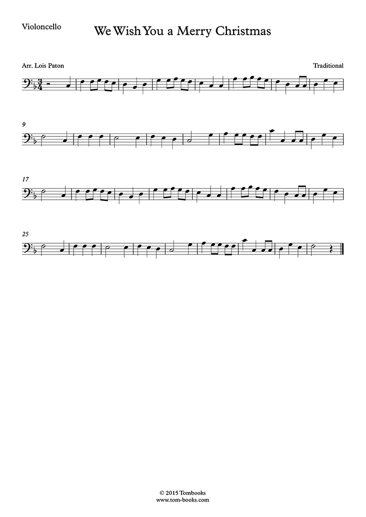 Free sheet music Traditional We Wish You a Merry Christmas (Cello solo)