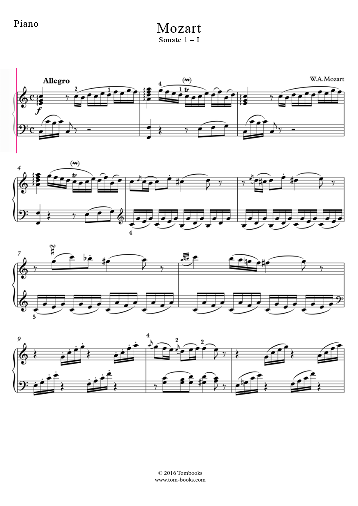 Sonate N° 1 En Do Majeur K279 I Allegro Mozart Partition Piano 7138