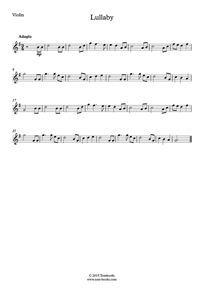 Cradle Song, Opus 49, No. 4 (브람스) 바이올린 악보