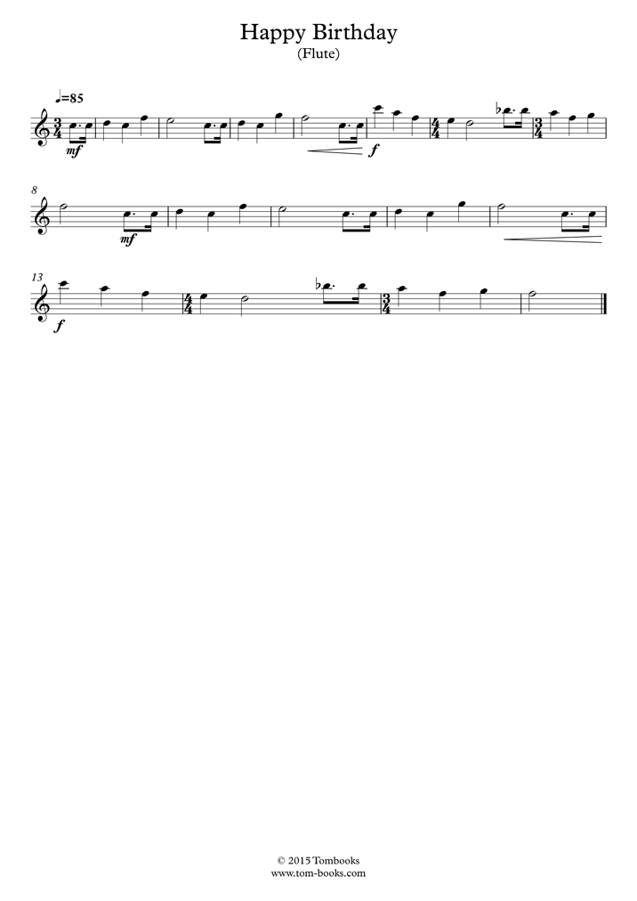Happy Birthday To You Flute Sheet Music Happy Birthday Sheet Music