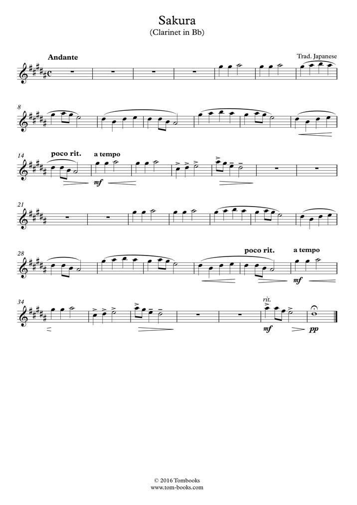Partition Clarinette Sakura Musique Du Monde