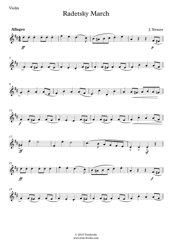Violin Sheet Music Radetzky March Strauss I