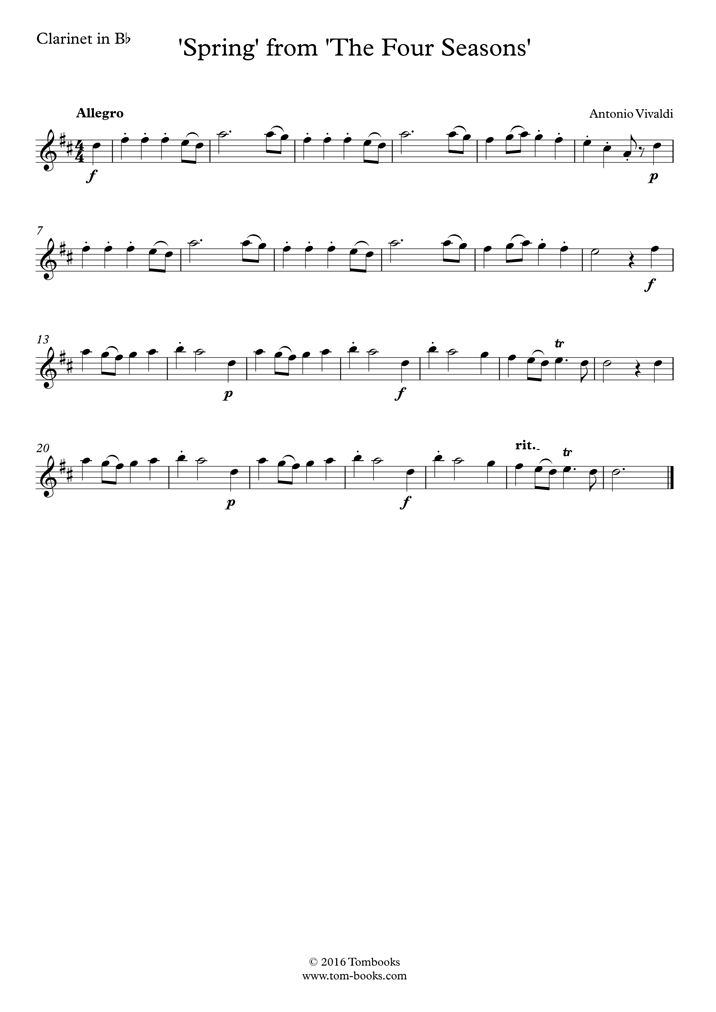 Sheet Music The Four Seasons 'Spring' I. Allegro (Vivaldi)