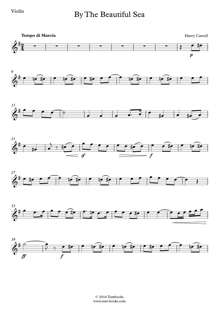 Violin Sheet Music By The Beautiful Sea World Music