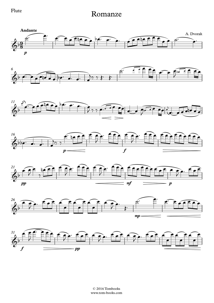 Flute Sheet Music Romance Opus 39 No 4 Dvorak 