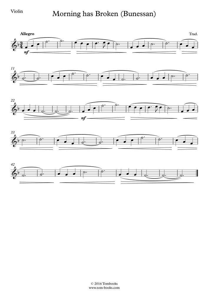 Violin Sheet Music Morning Has Broken Cat Stevens