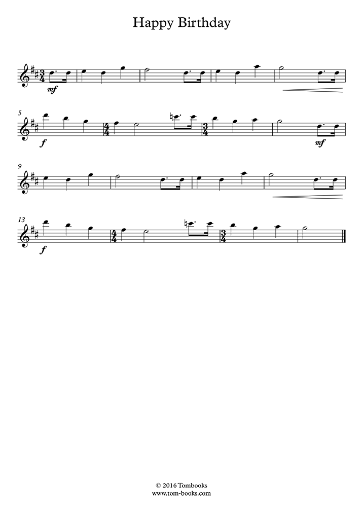 Happy Birthday Tenor Saxophone Traditional Saxophone Sheet Music