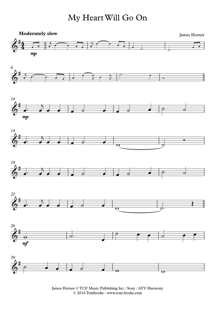 Saxophone Sheet Music Titanic Main Theme Tenor Saxophone Horner James