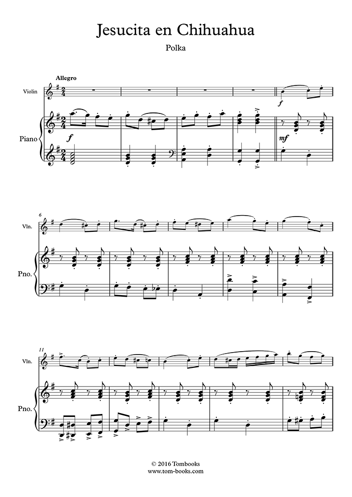 Piano Sheet Music Jesusita En Chihuahua Accompaniment Part World Music