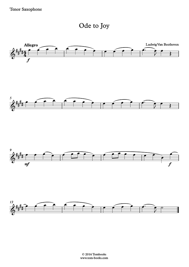 Saxophone Sheet Music Symphony No 9 Opus 125 Iv Finale Ode To Joy Tenor Saxophone Beethoven