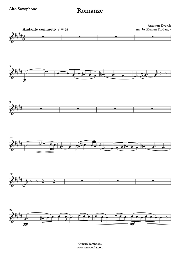 Romance, Opus 39 No. 4 (Alto Saxophone) (Dvorak) Saxophone Sheet Music
