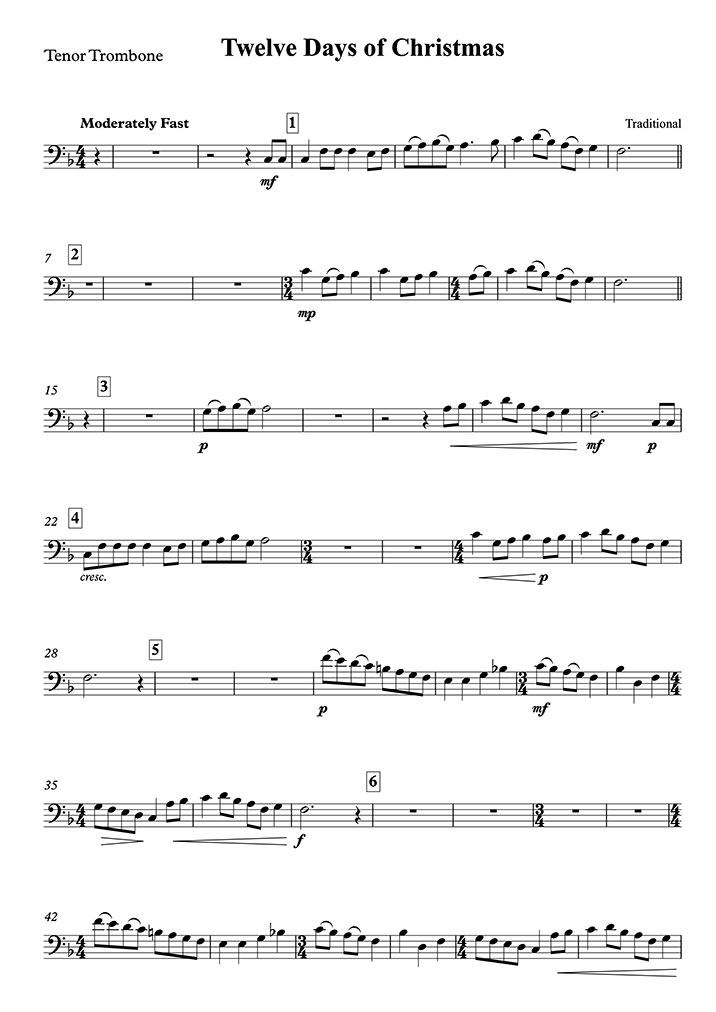 The Twelve Days of Christmas (Traditional) - Trombone Sheet Music