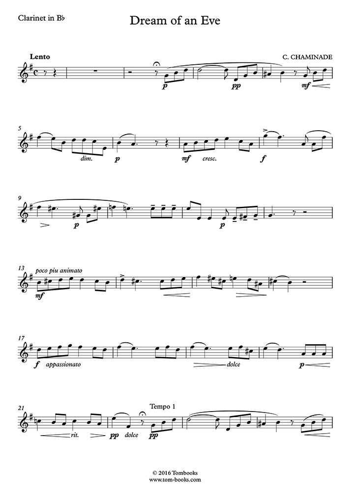 Clarinet Sheet Music Dream Of An Eve Chaminade