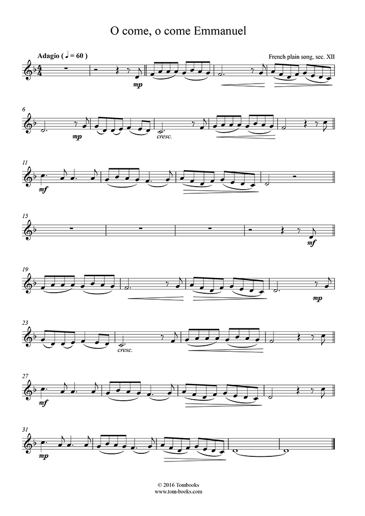 Clarinet Sheet Music O come, O come, Emmanuel (Christmas music)