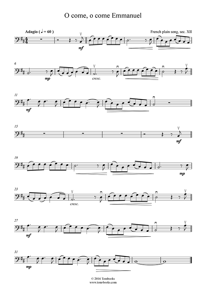 Free sheet music : Helmore, Thomas - O Come, O Come, Emmanuel (Cello solo)