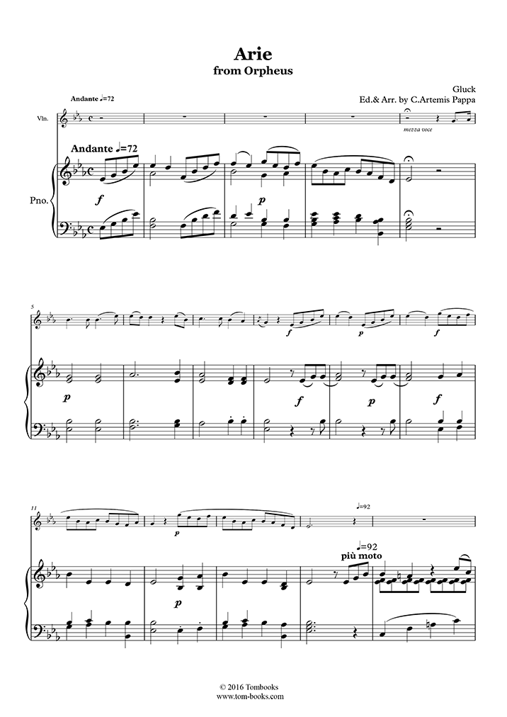 fiabilidad Misionero Cenar Orpheus and Eurydice - Che farò senza Euridice (accompaniment part) (Gluck)  - Partitura Piano