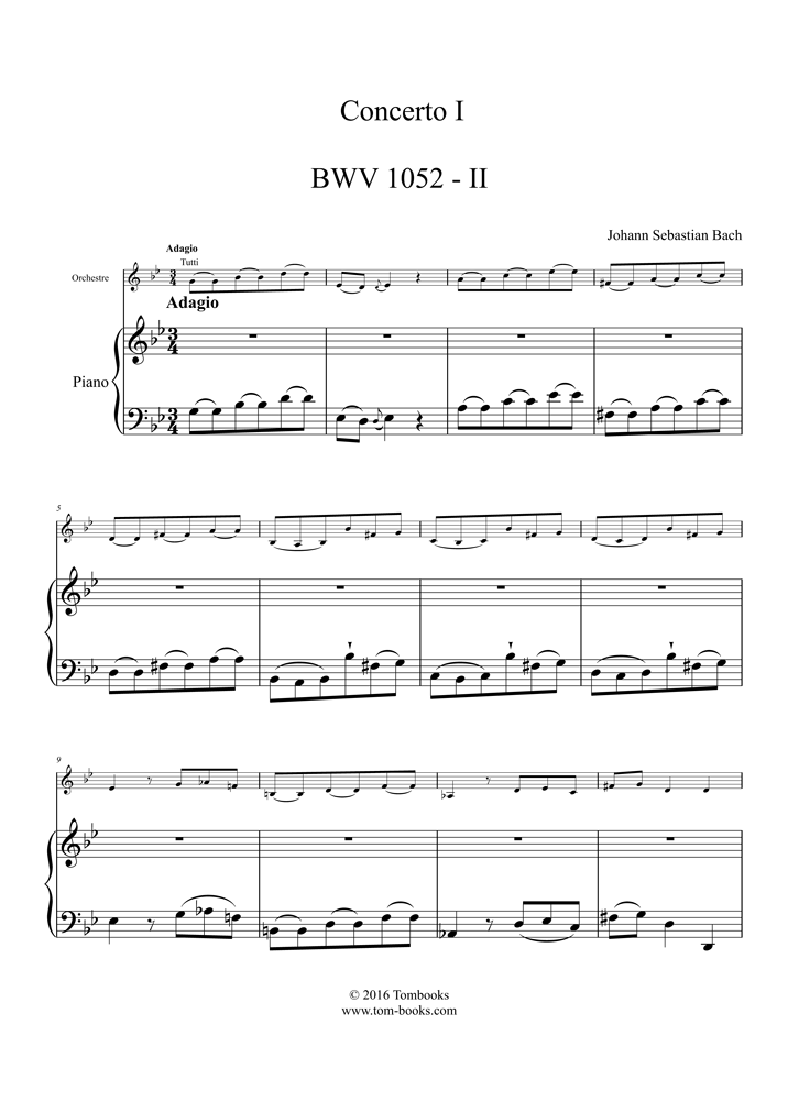 Piano Sheet Music Concerto No. 1 in D minor, BWV 1052 - II. Adagio (Bach)