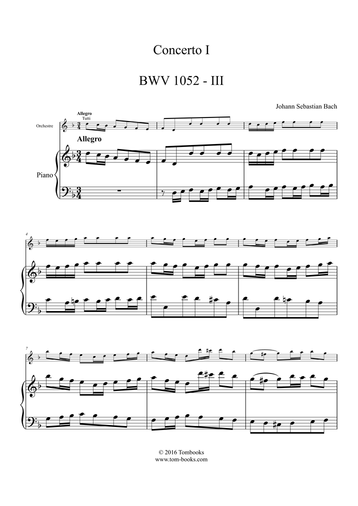 Partitions Gratuites Bwv 1052 Bach Johann Sebastian Concerto Pour