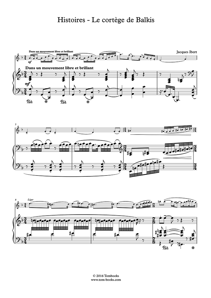 Jacques Ibert Pièce For Solo Flute Flute Sheet Music Instrumental Work 