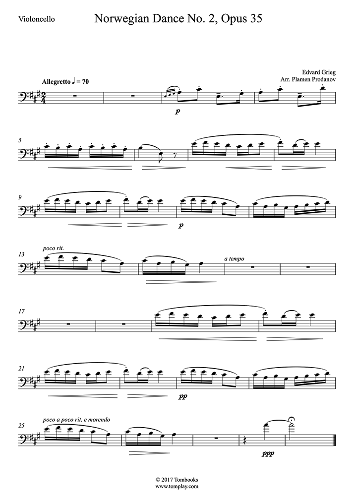 Norwegian Dance No. 2, Opus 35 (Grieg) - Cello Sheet Music