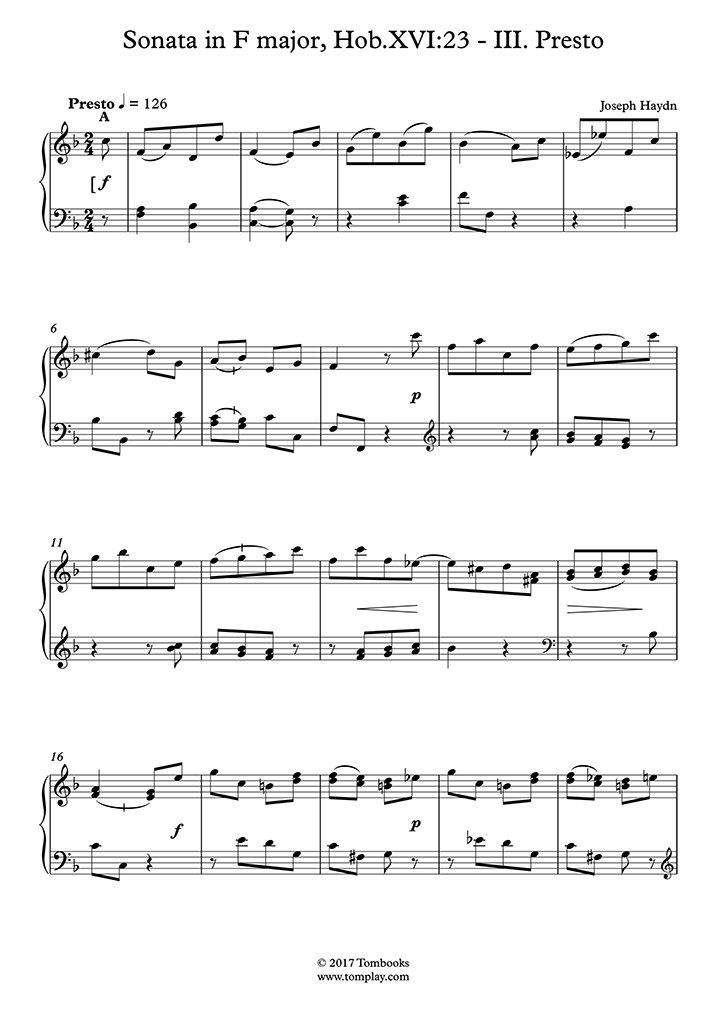 Free sheet music : Haydn, Joseph - Hob.XVI No.23 - Piano Sonata No.23 ...