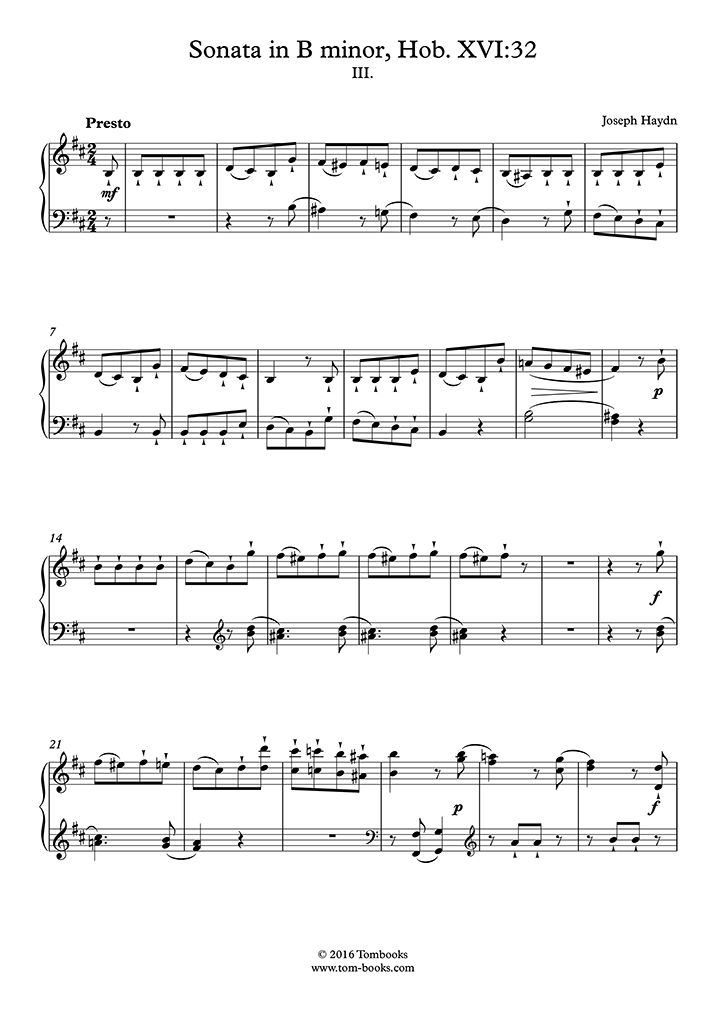 Free sheet music : Haydn, Joseph - Hob.XVI No.32 - Piano Sonata No.32 ...