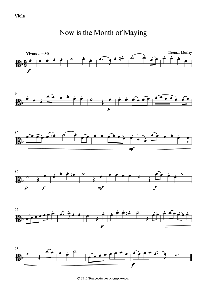 Partitura viola now is the month of maying morley 