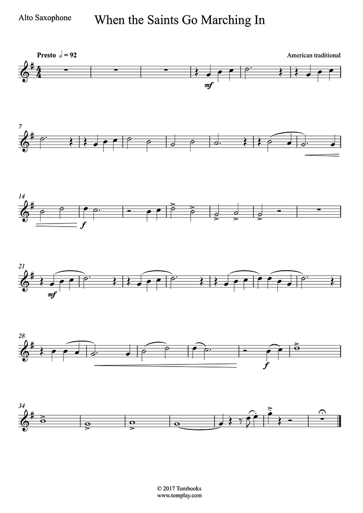 When The Saints Go Marching In (Guitar Chords/Lyrics) - Sheet Music