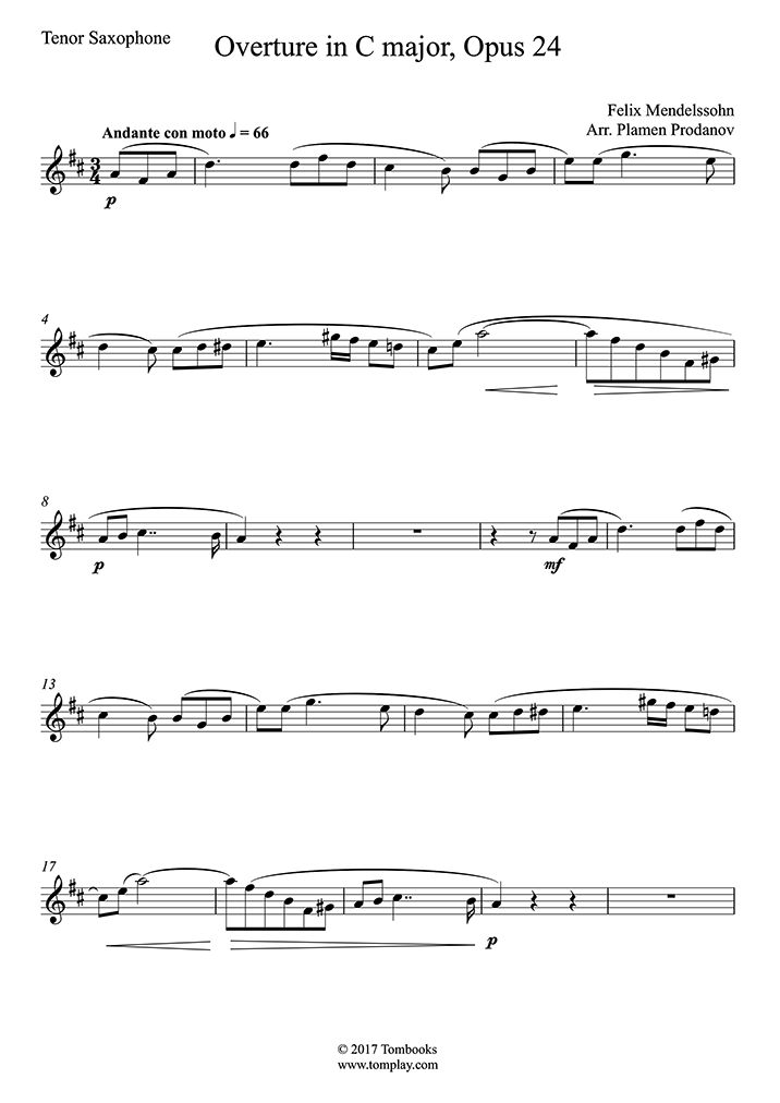 Download Digital Sheet Music of PIANO for Tenor Saxophone