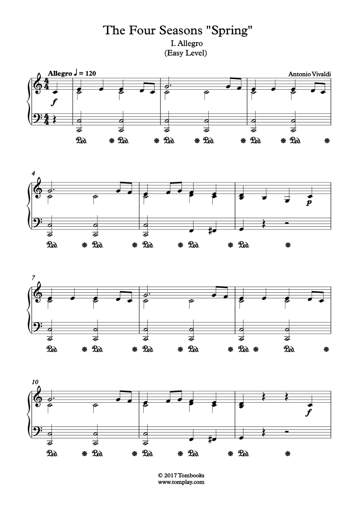 Les Quatre Saisons 'Le Printemps' I. Allegro (niveau facile) (Vivaldi) Partition Piano Les Quatre Saisons 'Le Printemps' I. Allegro (niveau facile) (Vivaldi) Partition Piano