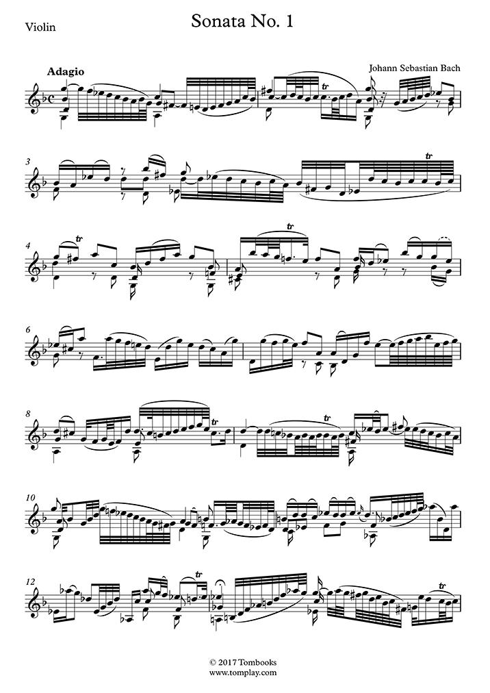 無伴奏ヴァイオリンのためのソナタ第1番ト短調 BWV1001 (バッハ) - ヴァイオリン 楽譜