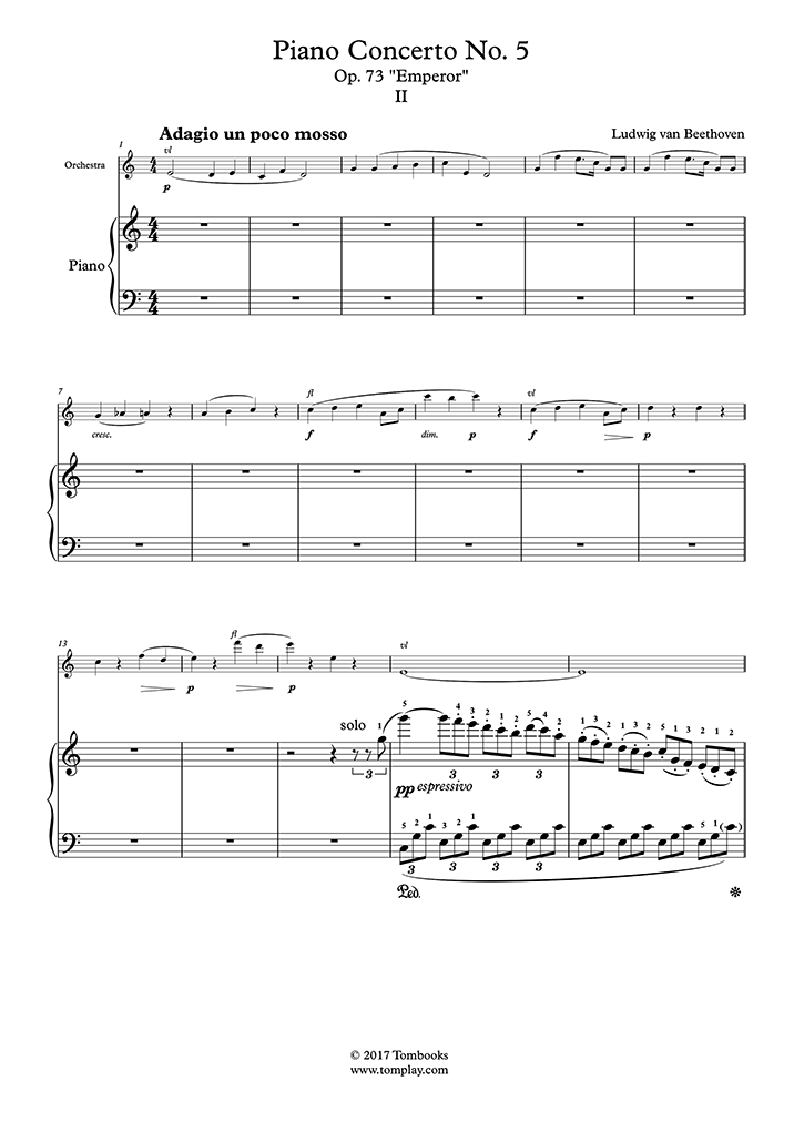 Damp rear master's degree Free sheet music Opus 73, (Beethoven, Ludwig van) Piano Concerto No. 5 in  E-flat major "Emperor"