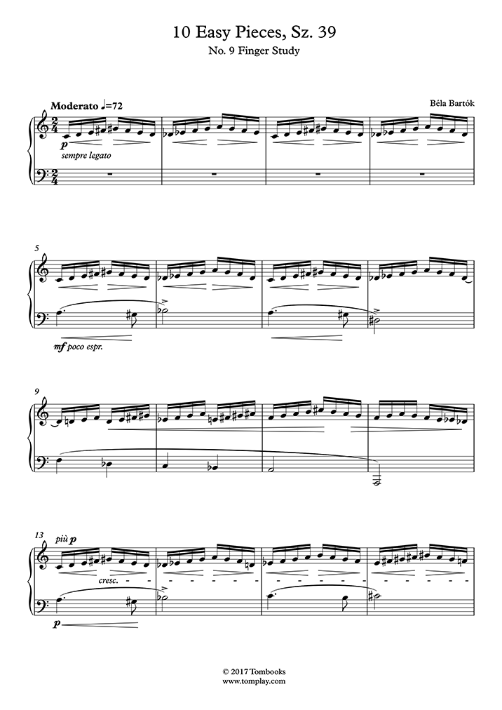 10 Easy Pieces, Sz. 39 – No. 9 Finger Study (Bartók) - Piano Sheet Music