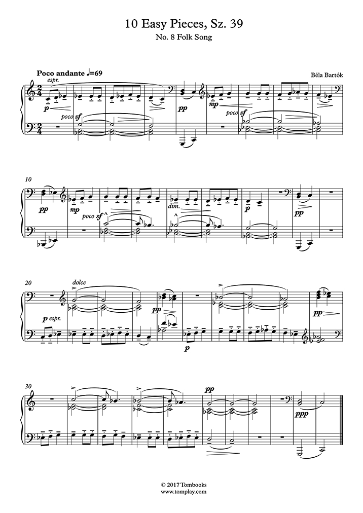 Free Sheet Music Bartók Béla Sz39 10 Easy Pieces Piano Solo 9609