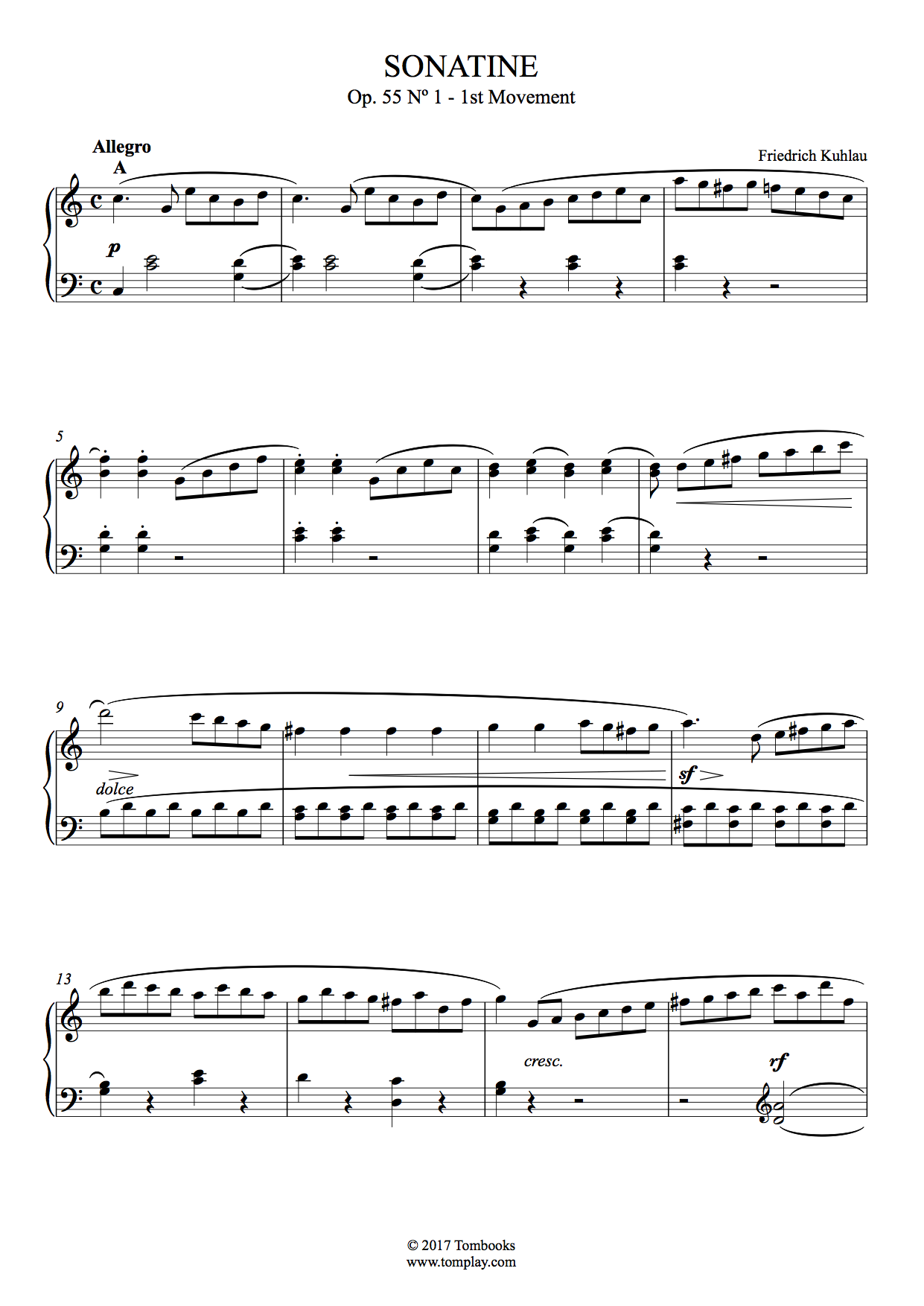ピアノ 楽譜 ソナチネ ハ長調 Op.551〜第1楽章：アレグロ (クーラウ)