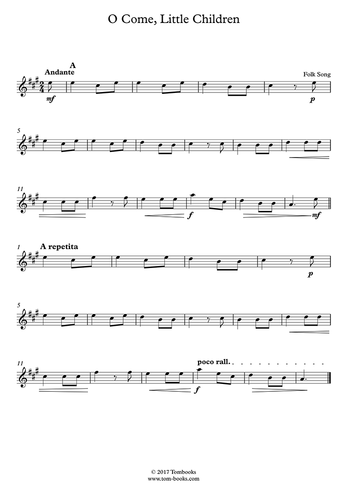 O Come, Little Children (Traditional) - Violin Sheet Music