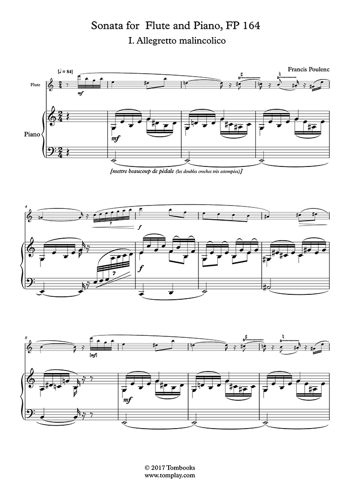 フルート・ソナタ FP 164〜第1楽章：アレグレット マリンコリーコ (プーランク) - ピアノ 楽譜