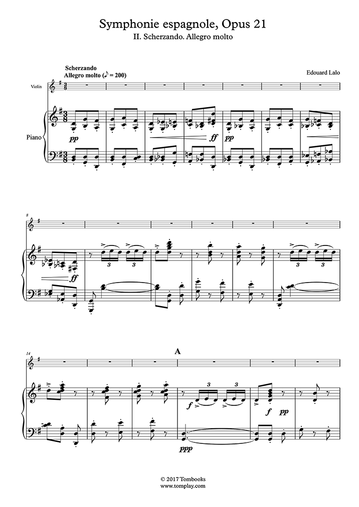 Partition Piano Symphonie Espagnole Opus 21 Ii Scherzando Allegro Molto Lalo