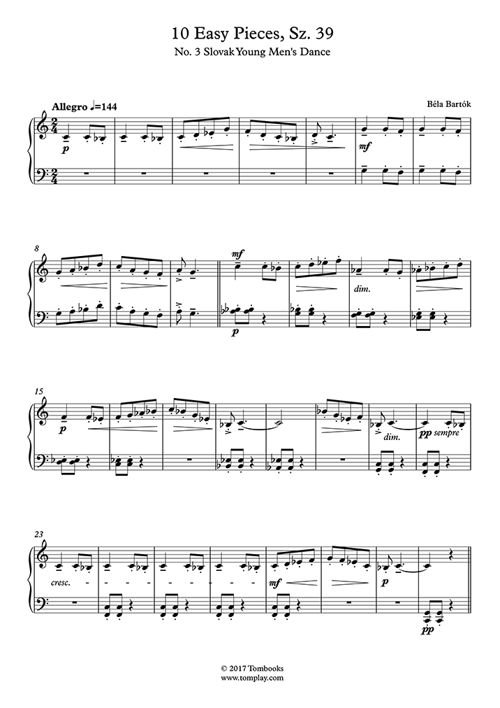 Free Sheet Music Bartók Béla Sz39 10 Easy Pieces Piano Solo 7551