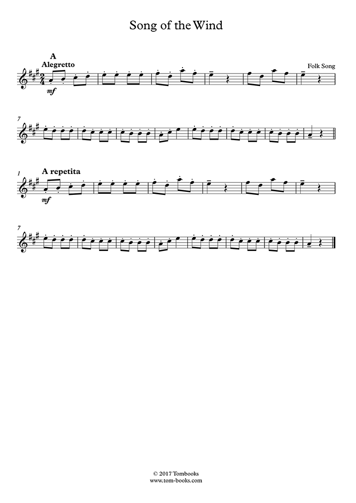 Violin Sheet Music Song of the Wind (Traditional)