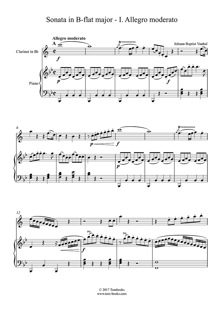 Vanhal sonata for clarinet and piano