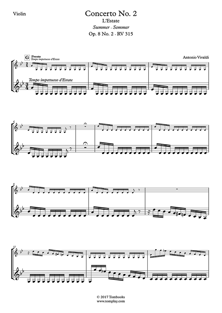 ヴァイオリン協奏曲集「四季」より「夏」〜第3楽章：プレスト (ヴィヴァルディ) - ヴァイオリン 楽譜