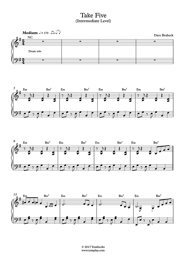 Take Five (Intermediate Level, with orchestra) (Brubeck) - Piano Sheet