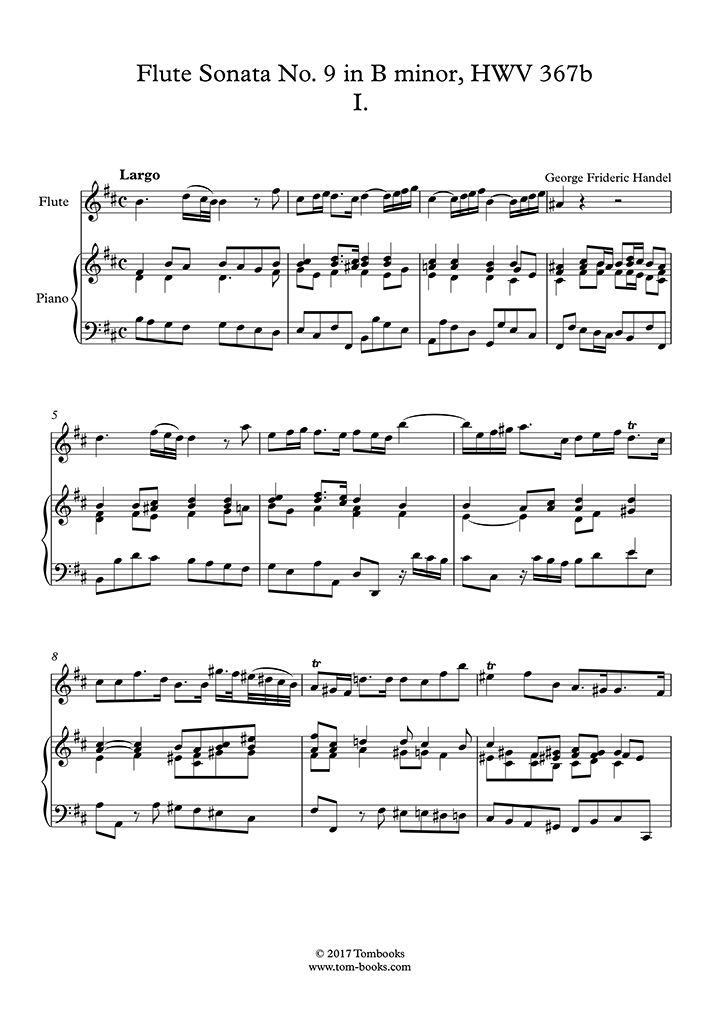 Flute Sheet Music Flute Sonata No 9 In B Minor Hwv 367b I Largo Handel