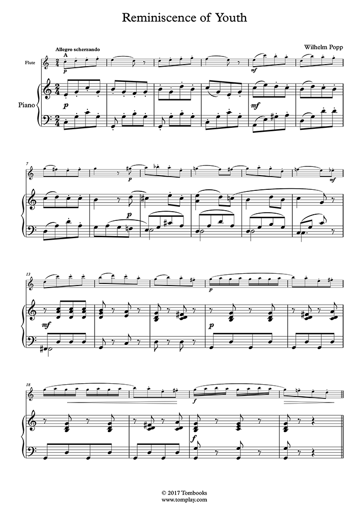 钢琴 Sheet Music 青春的回忆 (威廉·波普)