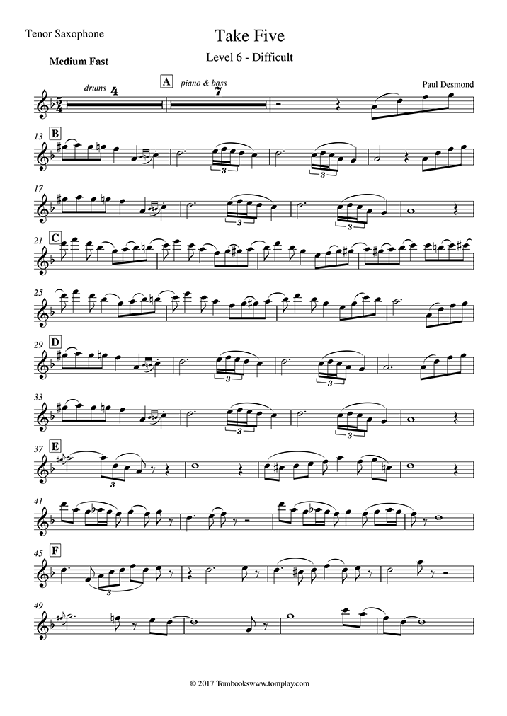 dave brubeck take five solo bari sax