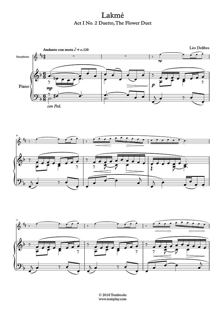 ドリーブ 歌劇 ラクメ 花の二重唱 フラワー デュエット 伴奏部 ピアノ
